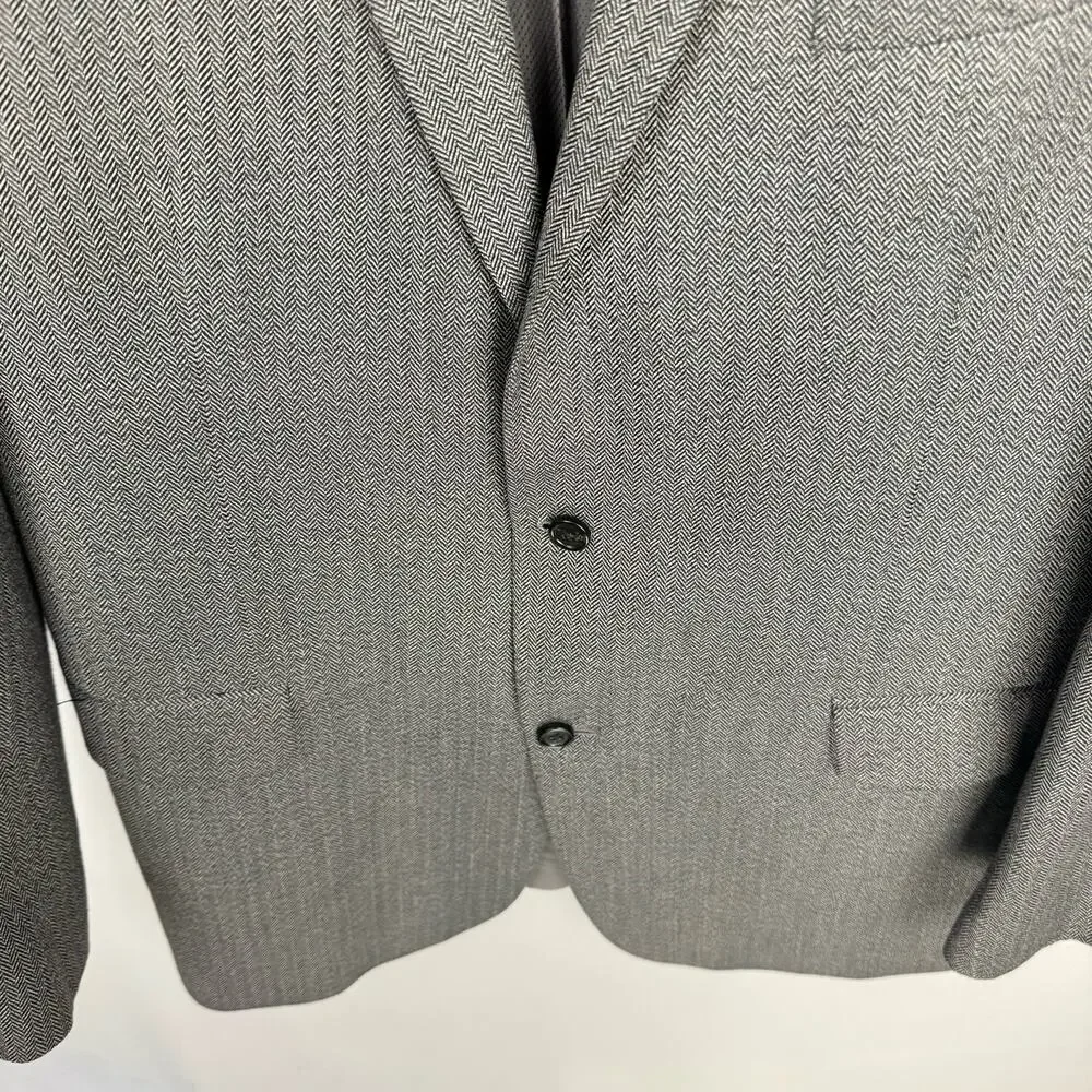 Michael Michael Kors Gray‎ Herringbone Lined Rayon Single Breasted Blazer 46L